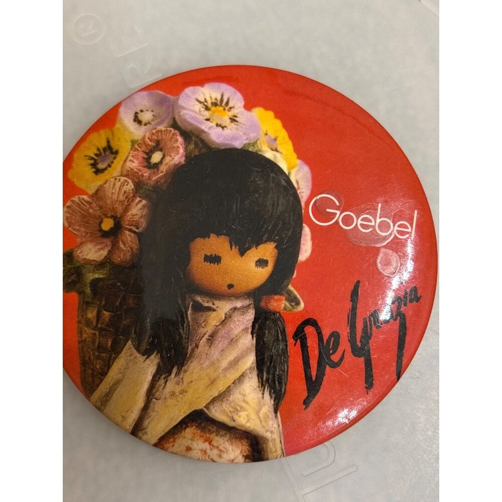 Goebel De Grazia Collectible Pinback Button 3" Round Vintage Floral Artwork 1985